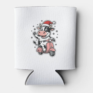 Porta-lata Vaca de Natal Andando de Scooter Rosa Vetor Vintag