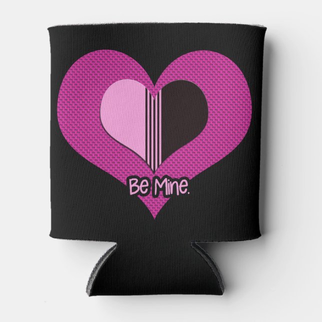 Porta-lata Valentine Heart Pink and Black Be Mine (Frente)
