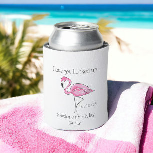 Porta-lata Vamos Ficar Cheios de Flamingos Rosa Personalizado