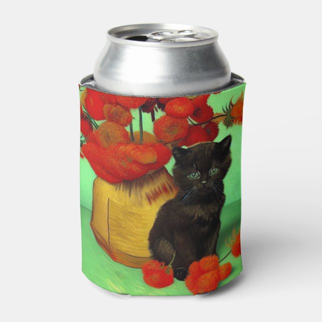 Porta-lata Van Gogh Black Kitten Red Flowers (Can Front)