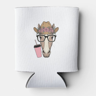 Porta-lata Vaqueira Antiga Cavalo Com Flores e Bebida Rosa