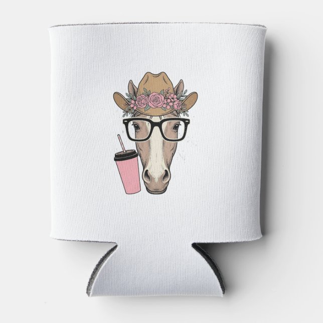 Porta-lata Vaqueira Antiga Cavalo Com Flores e Bebida Rosa (Frente)