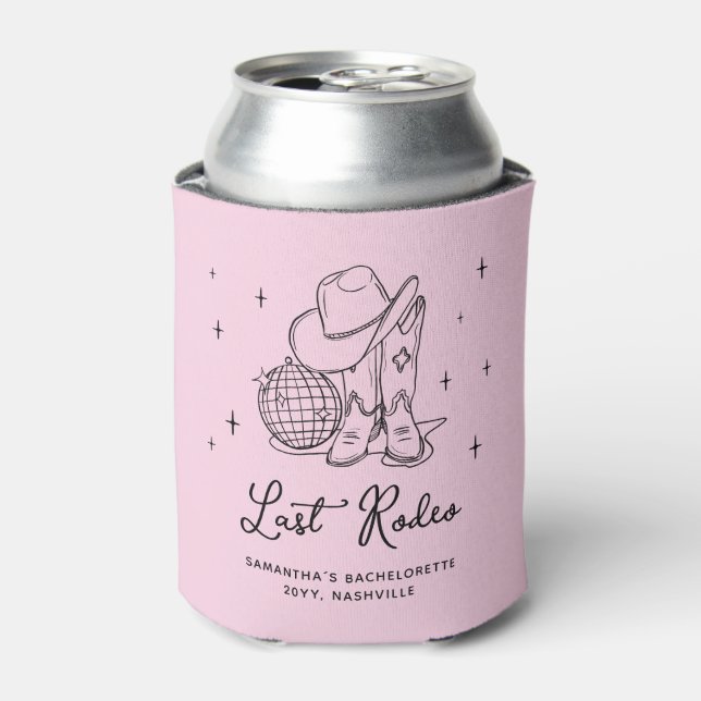 Porta-lata Vaqueira de Disco Rosa Último Rodeio Festa de Desp (Can Front)