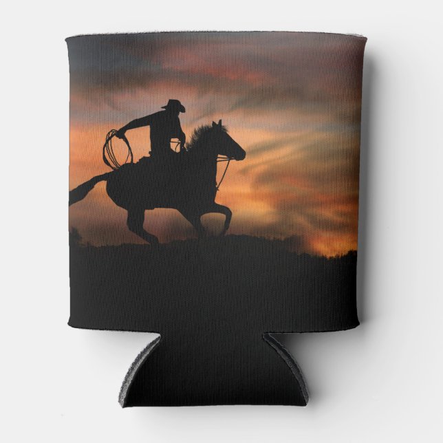 Porta-lata Vaqueiro e Cavalo Laçando e Pôr do Sol (Frente)