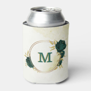 Porta-lata verde esmeralda floral dourado