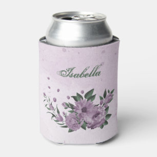 Porta-lata verde-flores roxas românticas empoeiradas
