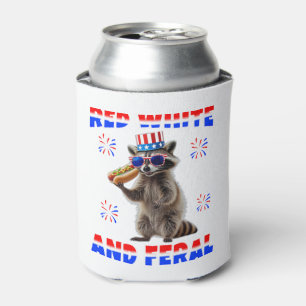 Porta-lata Vermelho Branco E Feral Patriótico Guaxinim 4º