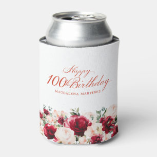 Porta-lata Vermelho Cor-de-Rosa Floral 100º Aniversário Perso