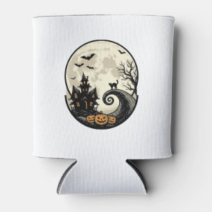 Porta-lata Vetor de Casa Assombrada Gato de Halloween Vintage