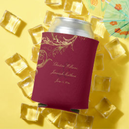 Porta-lata Vintage Burgundy Dourado Casamento de Script Flora