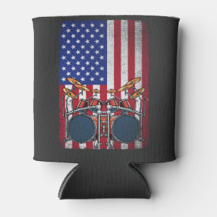 Porta-lata Vintage EUA Flag Americano Funny Drummer Musicioso