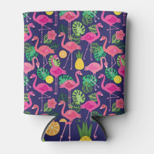Porta-lata Vintage flamingos, padrão de elementos de verão