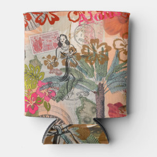 Porta-lata Vintage Flowers Hula Colorful Hawaiian Tropical