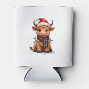 Porta-lata Vintage Natal Vaca Highland com Chapéu de Papai No