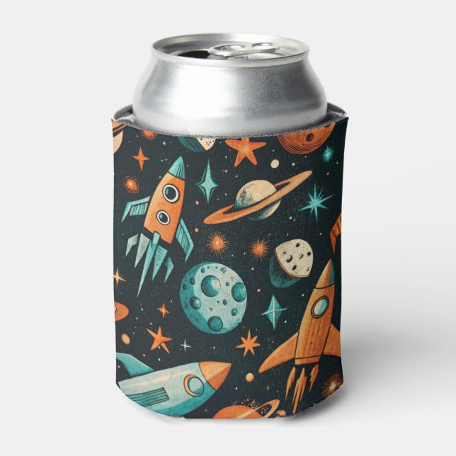 Porta-lata Vintage Spacecraft Rocket ships Pattern - Cosmos(2 (Can Front)