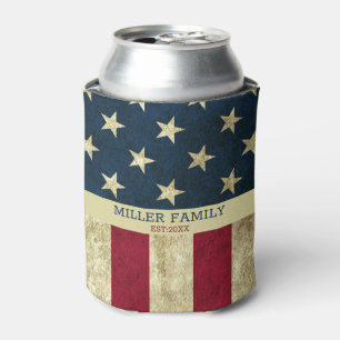 Porta-lata Vintage USA Flag Family Name Patriotic