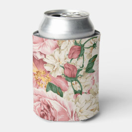 Porta-lata Vintage Watercolor Pink Peonies Floral Can Cooler