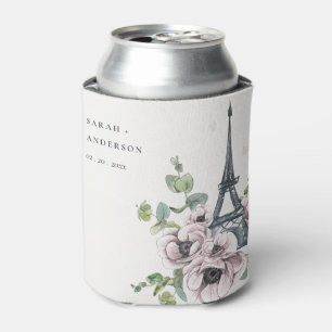Porta-lata Vintage Watercolor Torre Eiffel Casamento Floral