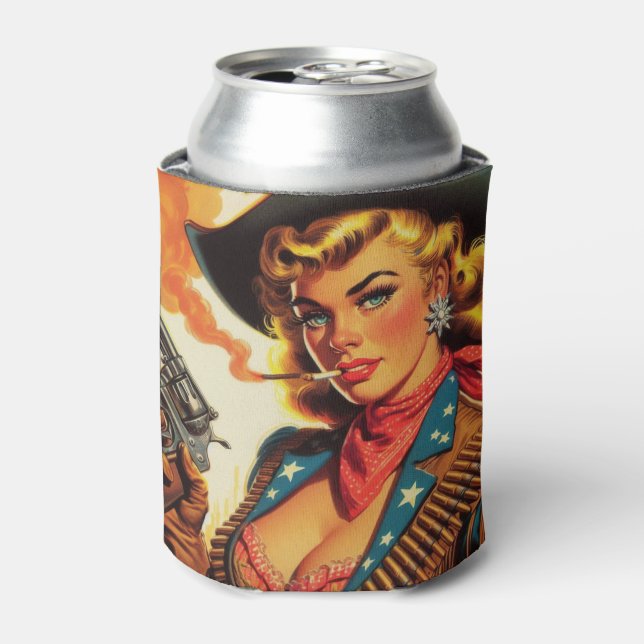 Porta-lata Vintage Western Cowgirl Pin Up (Can Front)