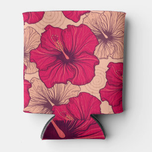 Porta-lata Vintagem de Flores de Hibisco Desenhadas à Mão