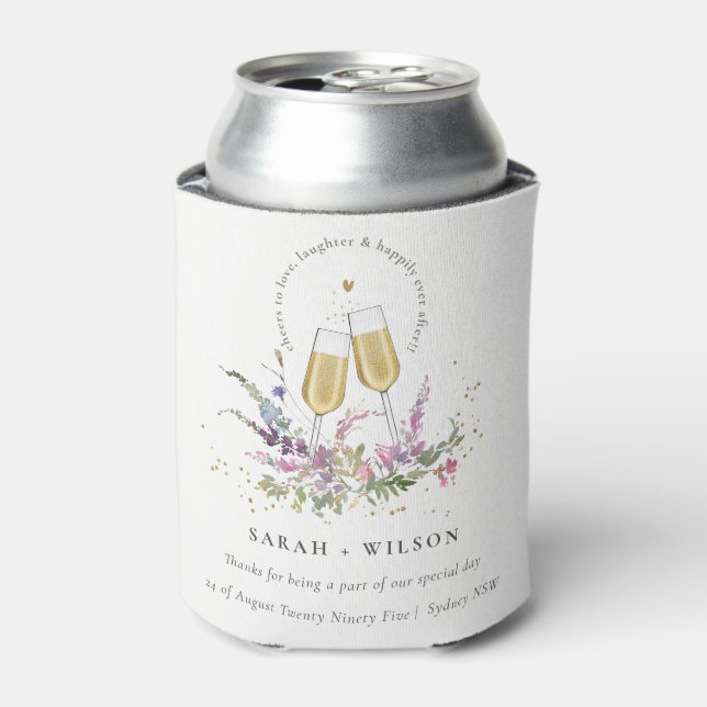 Porta-lata Viva Dourada Vinho Casamento Floral (Can Front)