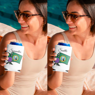 Porta-lata Washington Flag e Flower Pacific Rhododendron