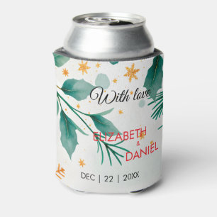 Porta-lata Watercolor Holly Wedding Christmas Elegant