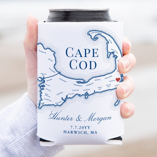 Porta-lata Wequassett Resort Cape Cod Map Wedch Favor (This Wequassett Resort and Golf Club can coozie is perfect for your Harwich destination wedding)