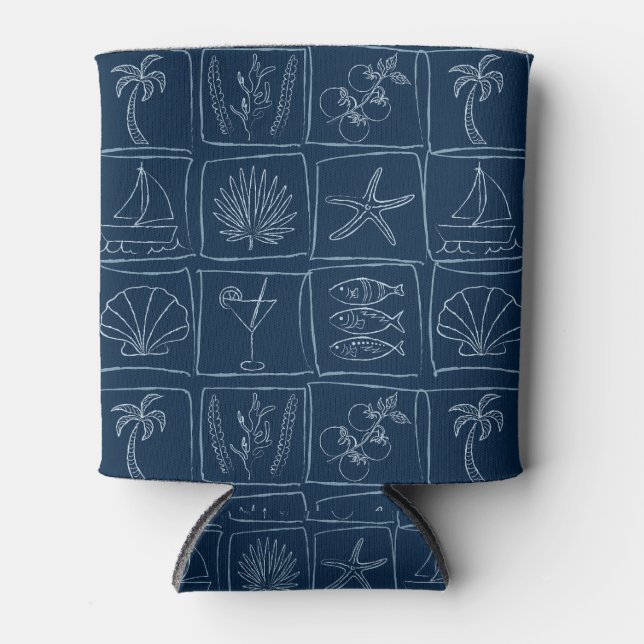 Porta-lata Whimsical Coastal Mediterranean Tile Nautical Navy (Frente)