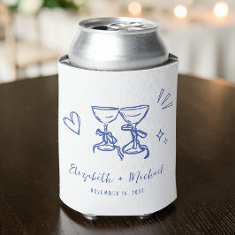 Porta-lata Whimsical Hand Drawn Romantic Blue Wedding