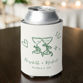 Porta-lata Whimsical Hand Drawn Romantic Green Cream Wedding