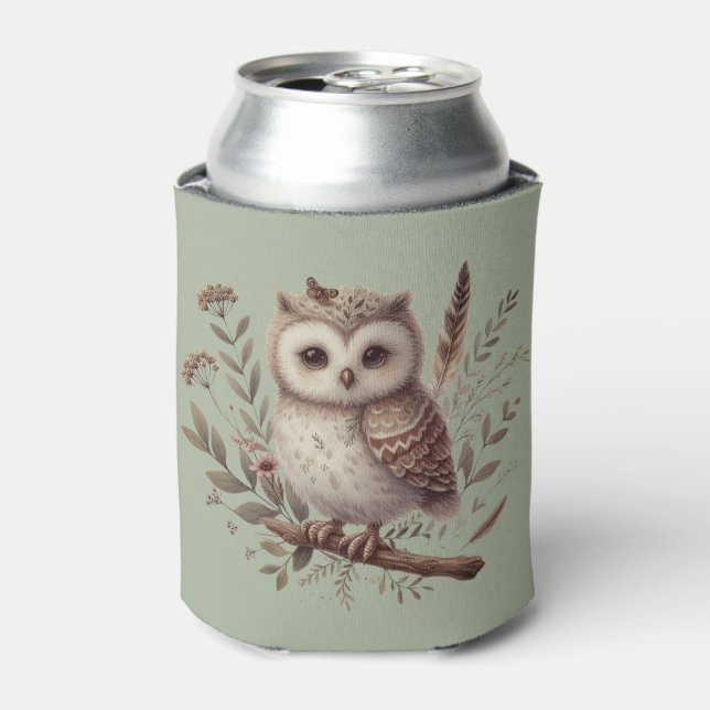 Porta-lata Whimsical Woodland Owl Botanical Illustration (Can Front)