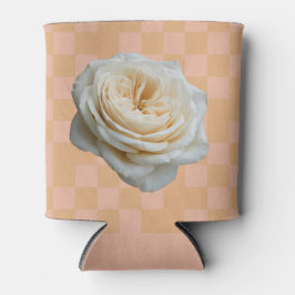Porta-lata White Rose Checkered Pink Peach Can Sleeve