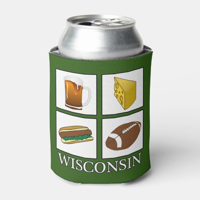 Porta-lata Wisconsin Beer Cheese Brats Futebol Can Cooler (Can Front)