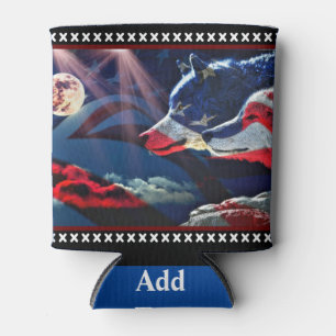 Porta-lata Wolf Wolves Full Moon American Flag
