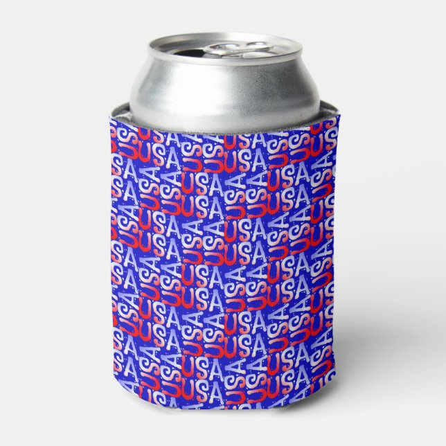 Porta-lata Word Art USA Text,Blue-DRINK CAN COOLER (Can Front)