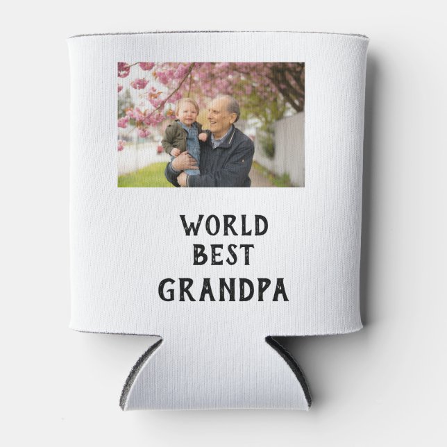 Porta-lata World best Grandpa photo name father's day grandpa (Frente)