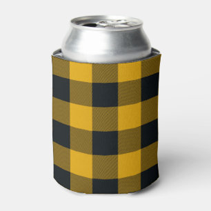 Porta-lata Xadrez Amarelo e Preto Quadrados Plaid de Búfalo