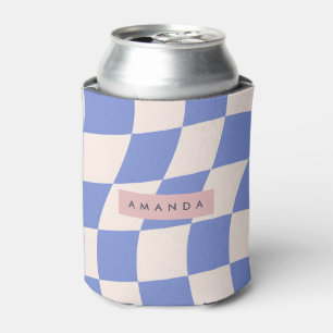 Porta-lata Xadrez Azul Pastel Ondulado Personalizado