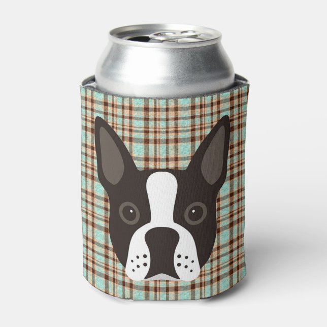 Porta-lata Xadrez de Boston Terrier Puppy Dog Tartan (Can Front)