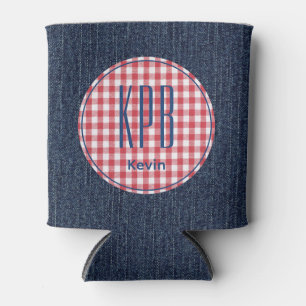 Porta-lata Xadrez de Ginga com Nome em Azul Escuro e Estampa 