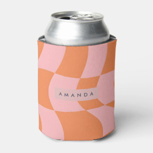 Porta-lata Xadrez Laranja e Rosa Retro Ondulado Personalizado
