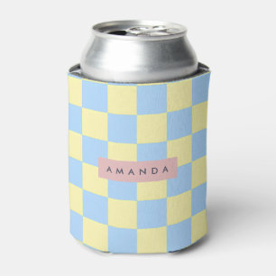 Porta-lata Xadrez Personalizado Amarelo Pastel e Azul