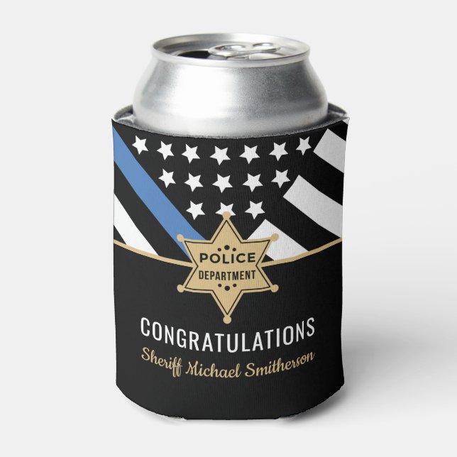 Porta-lata Xerife de Polícia - Bandeira de Linha Azul Fino (Can Front)