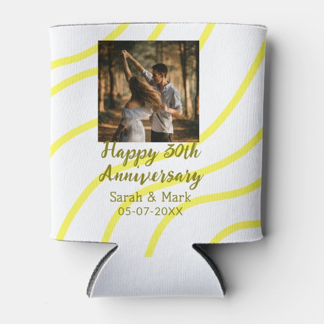 Porta-lata Yellow golden photo 30th wedding anniversary name  (Frente)