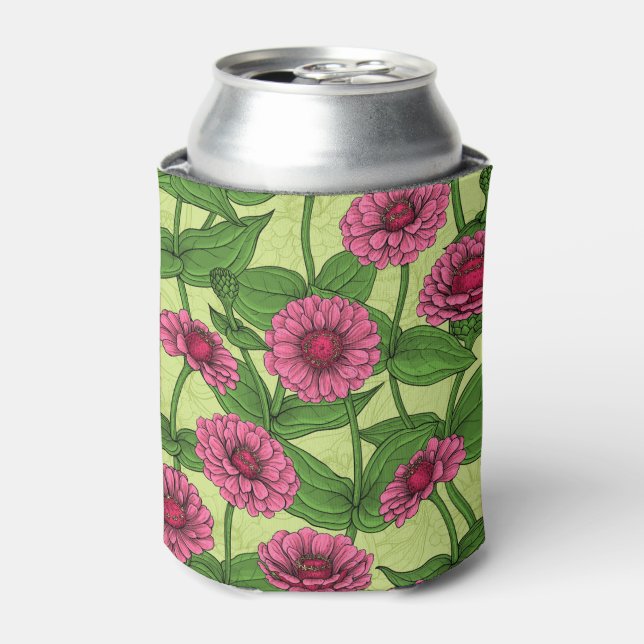 Porta-lata Zinnias cor-de-rosa em verde claro (Can Front)