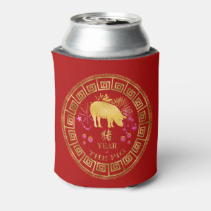 Porta-lata Zodiac Pig Red/Dourado ID542 chinês