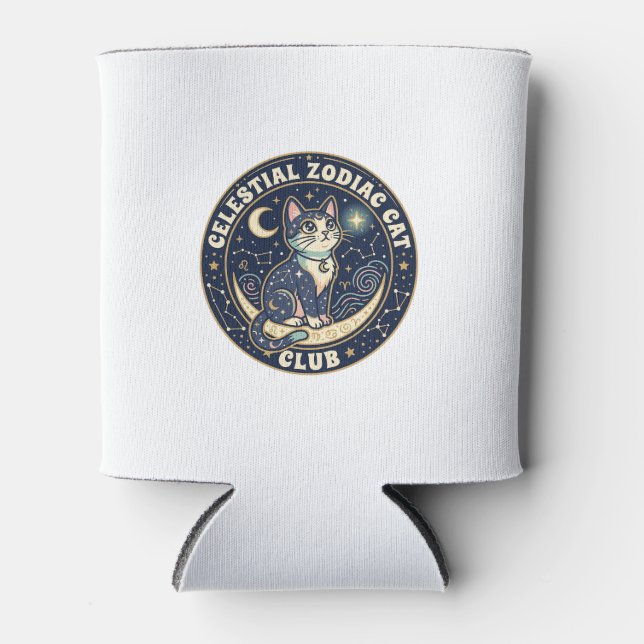 Porta-lata Zodíaco Celestial Gato Fofo Camiseta Design - Cel (Frente)