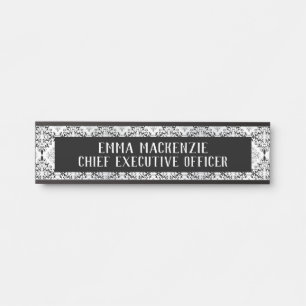 Porta Placa de Nome Art Déco em Damasco Elegante - Placa