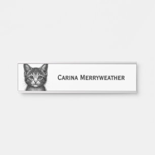 Porta Placa de nome de adorável esboço de gato jovem
